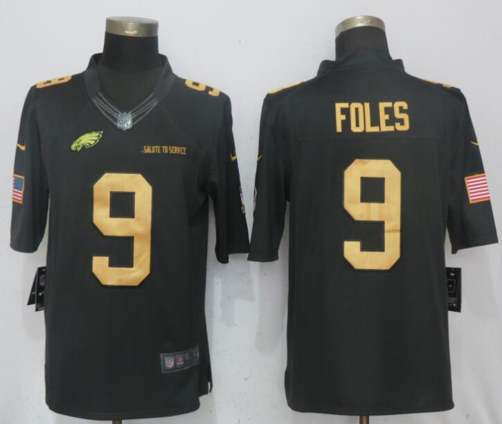 Men Philadelphia Eagles #9 Foles Gold Anthracite Salute To Service New Nike Limited NFL Jerseys